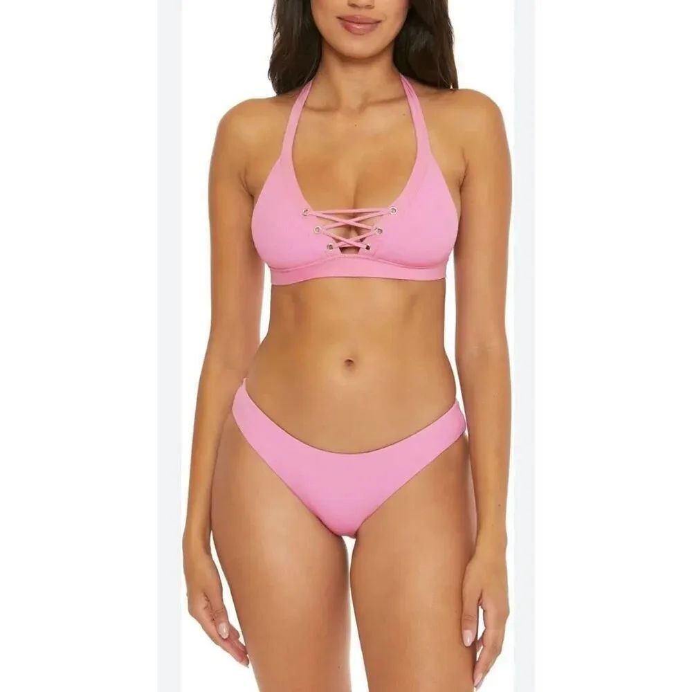 BECCA Women's Modern Edge Halter Bikini | Pink in Medium